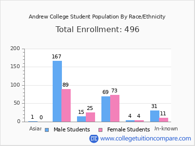 Andrew College 2025 Student Population by Gender and Race chart