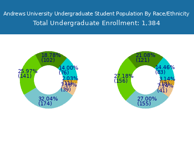 Andrews University 2025 Undergraduate Enrollment by Gender and Race chart