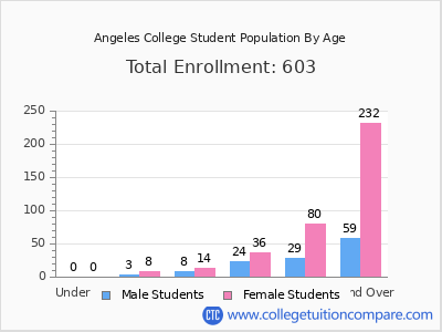 Angeles College 2024 Student Population by Age chart