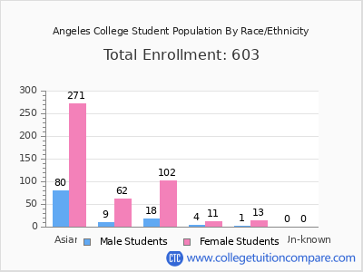 Angeles College 2025 Student Population by Gender and Race chart