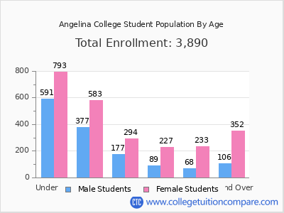 Angelina College 2025 Student Population by Age chart