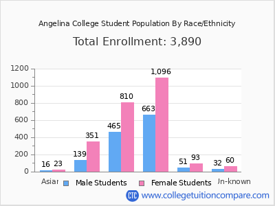 Angelina College 2025 Student Population by Gender and Race chart