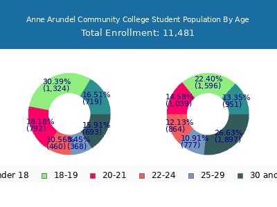 Anne Arundel Community College 2025 Student Population Age Diversity Pie chart