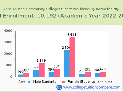 Anne Arundel Community College 2023 Student Population by Gender and Race chart