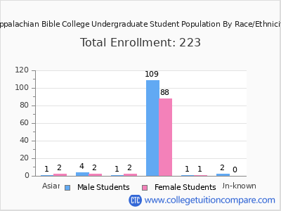 Appalachian Bible College 2025 Undergraduate Enrollment by Gender and Race chart