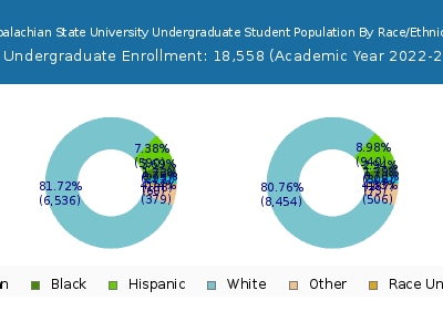 Appalachian State University 2023 Undergraduate Enrollment by Gender and Race chart