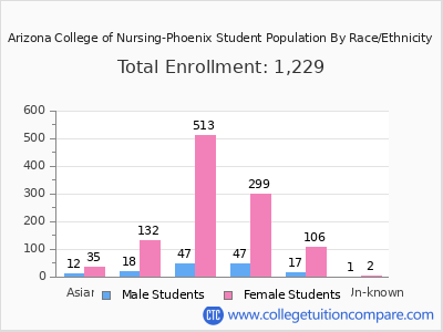 Arizona College of Nursing-Phoenix 2025 Student Population by Gender and Race chart