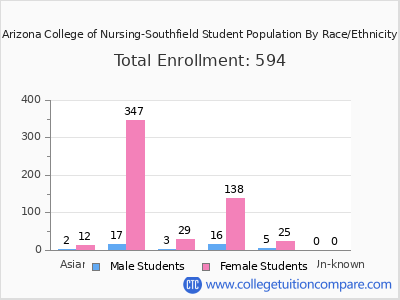 Arizona College of Nursing-Southfield 2025 Student Population by Gender and Race chart