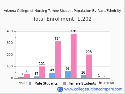 Arizona College of Nursing-Tempe 2025 Student Population by Gender and Race chart