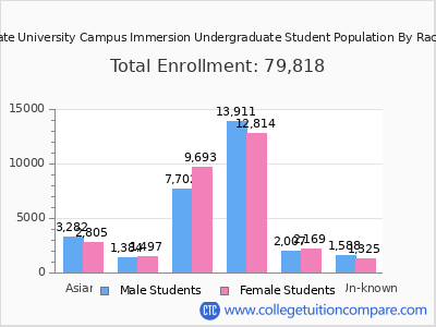 Arizona State University Campus Immersion 2025 Undergraduate Enrollment by Gender and Race chart