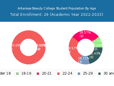 Arkansas Beauty College 2023 Student Population Age Diversity Pie chart
