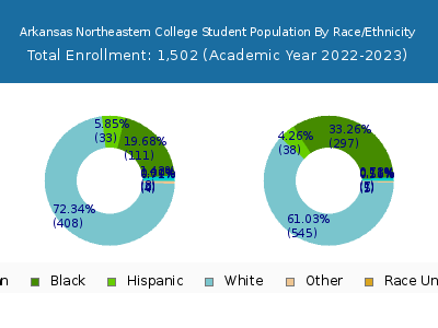 Arkansas Northeastern College 2023 Student Population by Gender and Race chart