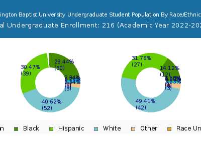 Arlington Baptist University 2023 Undergraduate Enrollment by Gender and Race chart