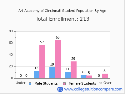Art Academy of Cincinnati 2025 Student Population by Age chart