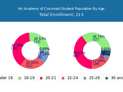 Art Academy of Cincinnati 2025 Student Population Age Diversity Pie chart
