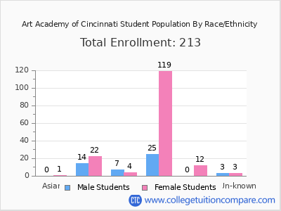 Art Academy of Cincinnati 2025 Student Population by Gender and Race chart