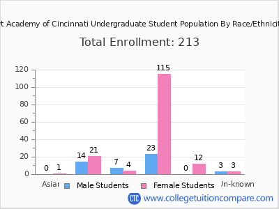 Art Academy of Cincinnati 2025 Undergraduate Enrollment by Gender and Race chart