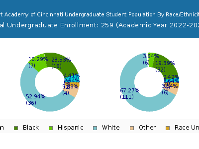 Art Academy of Cincinnati 2023 Undergraduate Enrollment by Gender and Race chart
