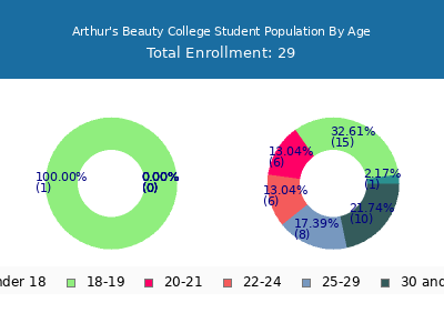 Arthur's Beauty College 2024 Student Population Age Diversity Pie chart