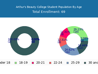 Arthur's Beauty College 2024 Student Population Age Diversity Pie chart