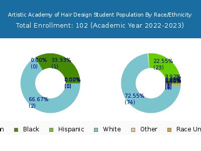 Artistic Academy of Hair Design 2023 Student Population by Gender and Race chart