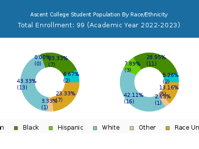 Ascent College 2023 Student Population by Gender and Race chart