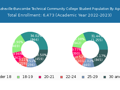Asheville-Buncombe Technical Community College 2023 Student Population Age Diversity Pie chart