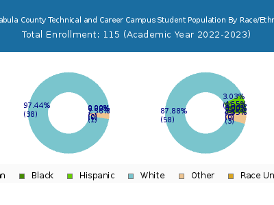 Ashtabula County Technical and Career Campus 2023 Student Population by Gender and Race chart
