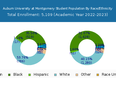 Auburn University at Montgomery 2023 Student Population by Gender and Race chart