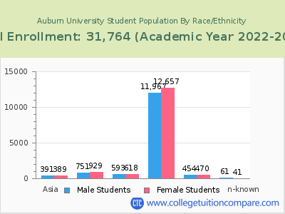 Auburn University 2023 Student Population by Gender and Race chart