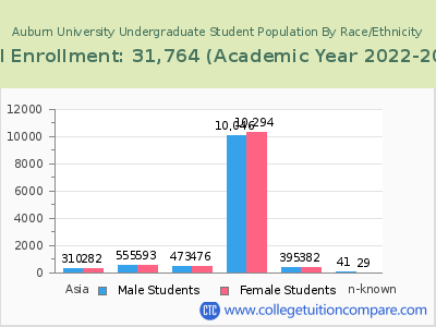 Auburn University 2023 Undergraduate Enrollment by Gender and Race chart
