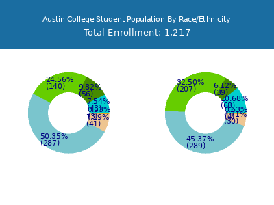 Austin College 2025 Student Population by Gender and Race chart