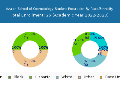 Avalon School of Cosmetology 2023 Student Population by Gender and Race chart