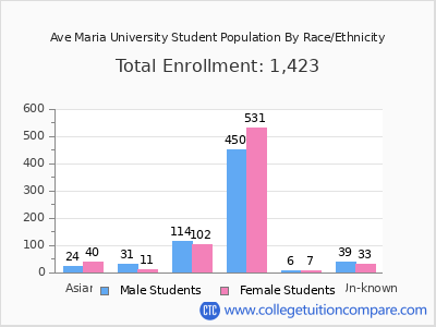 Ave Maria University 2025 Student Population by Gender and Race chart