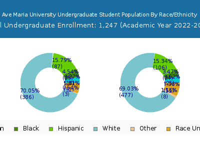 Ave Maria University 2023 Undergraduate Enrollment by Gender and Race chart