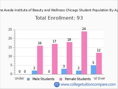 The Aveda Institute of Beauty and Wellness Chicago 2024 Student Population by Age chart