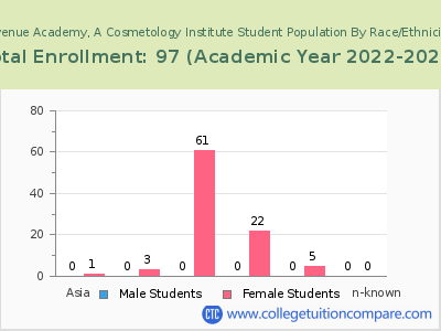 Avenue Academy, A Cosmetology Institute 2023 Student Population by Gender and Race chart