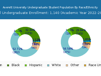Averett University 2023 Undergraduate Enrollment by Gender and Race chart