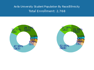 Avila University 2025 Student Population by Gender and Race chart