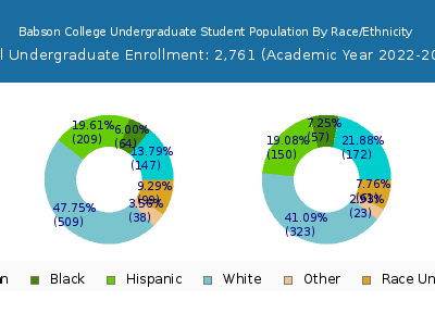 Babson College 2023 Undergraduate Enrollment by Gender and Race chart