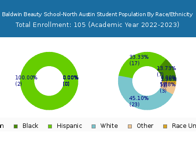 Baldwin Beauty School-North Austin 2023 Student Population by Gender and Race chart