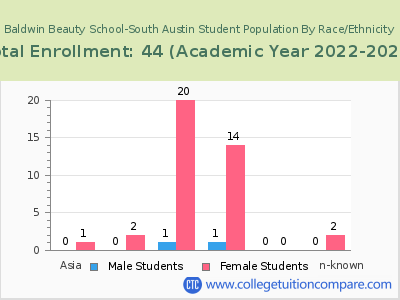 Baldwin Beauty School-South Austin 2023 Student Population by Gender and Race chart