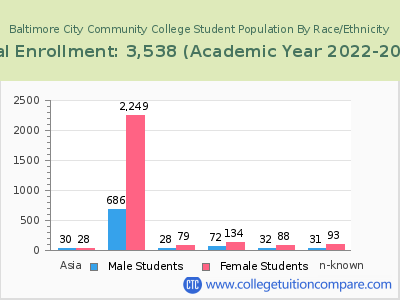 Baltimore City Community College 2023 Student Population by Gender and Race chart
