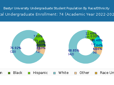 Bastyr University 2023 Undergraduate Enrollment by Gender and Race chart