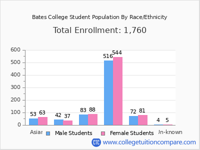 Bates College 2025 Student Population by Gender and Race chart