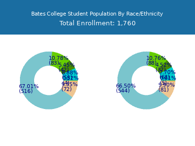 Bates College 2025 Student Population by Gender and Race chart