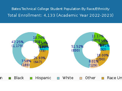 Bates Technical College 2023 Student Population by Gender and Race chart