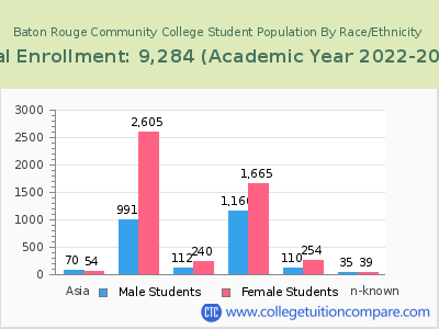 Baton Rouge Community College 2023 Student Population by Gender and Race chart