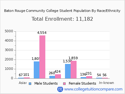 Baton Rouge Community College 2025 Student Population by Gender and Race chart
