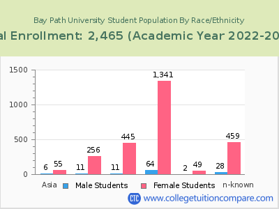 Bay Path University 2023 Student Population by Gender and Race chart